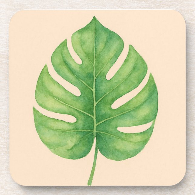 Posavasos Diseño de hoja de Monstera dorada.  (Frente)