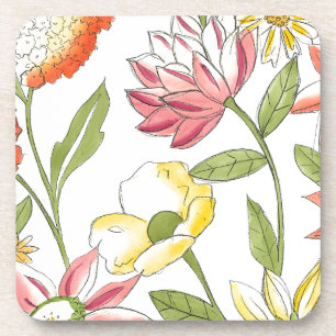 Posavasos Diseño de jardines florales con fondo blanco
