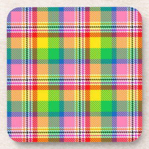 Posavasos Diseño de la placa de tartán amarillo verde rosa