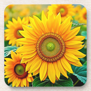 Posavasos Diseño de la Serenidad del Campo del Girasol Dorad
