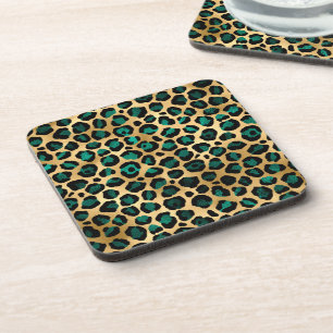 Posavasos Diseño de la serie Leopardo Teal y Gold 14
