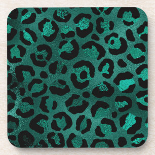 Posavasos Diseño de la serie Leopardo Teal y Gold 5