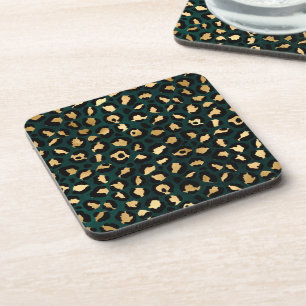 Posavasos Diseño de la serie Leopardo verde azulado y dorado