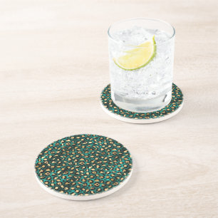 Posavasos Diseño de la serie Leopardo verde azulado y Gold
