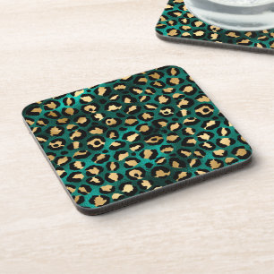 Posavasos Diseño de la serie Leopardo verde azulado y Gold 3