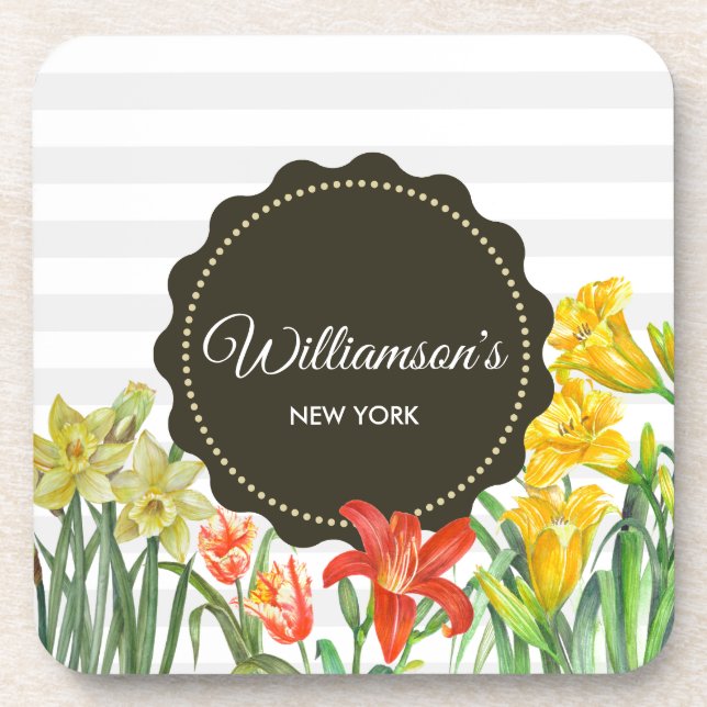 Posavasos Diseño de las flores de primavera del Naranja amar (Frente)
