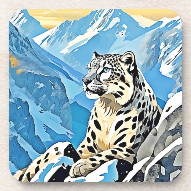 Posavasos Diseño de leopardo de la nieve salvaje (Frente)