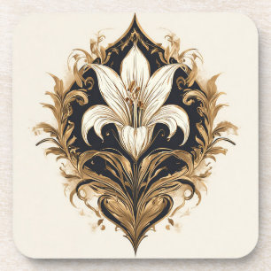 Posavasos Diseño de lirio lujoso Arte ornamental dorado