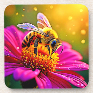 Posavasos Diseño de luz mágica de la flor de abeja dorada