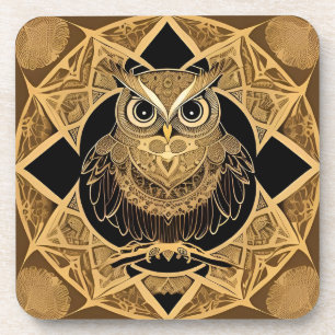 Posavasos Diseño de Mandala de Búho Decorativo Dorado