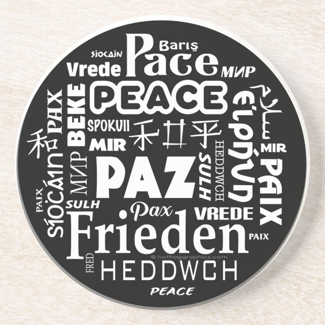 Posavasos Diseño de Mandala de paz en varios idiomas (Frente)