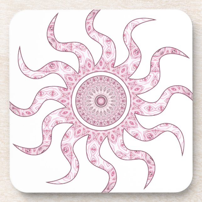 Posavasos Diseño de Mandala de Sol Rosa (Frente)