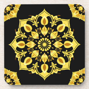 Posavasos Diseño de Mandala Dorado con Patrones Simétricos