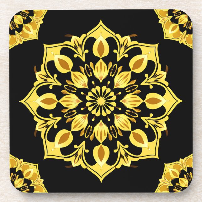 Posavasos Diseño de Mandala Dorado con Patrones Simétricos (Frente)
