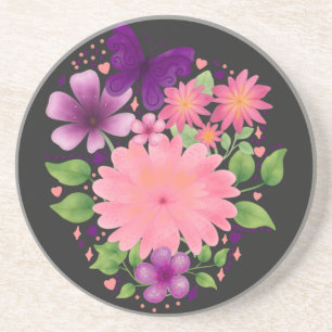 Posavasos Diseño de mariposa floral rosa en acuarela