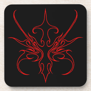 Posavasos Diseño de máscara tribal - Negro y rojo sobre negr