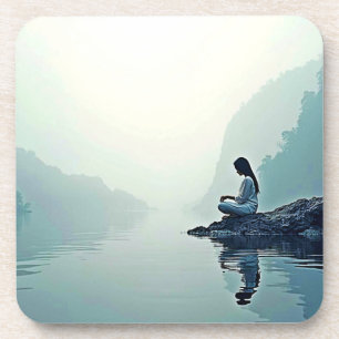 Posavasos Diseño de meditación pacífica en el lado del agua