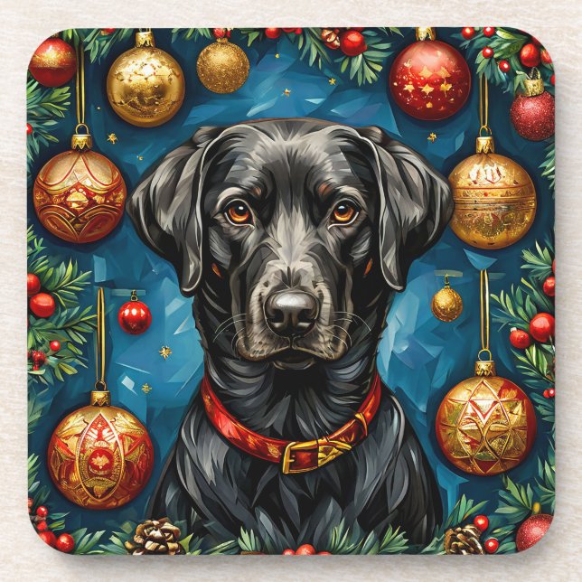 Posavasos Diseño de mesa de Navidad de perro Labrador negro  (Frente)
