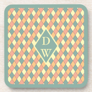 Posavasos Diseño de Monograma de Diamante Harlequin Pastel