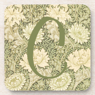 Posavasos Diseño de monograma floral verde de Wm Morris