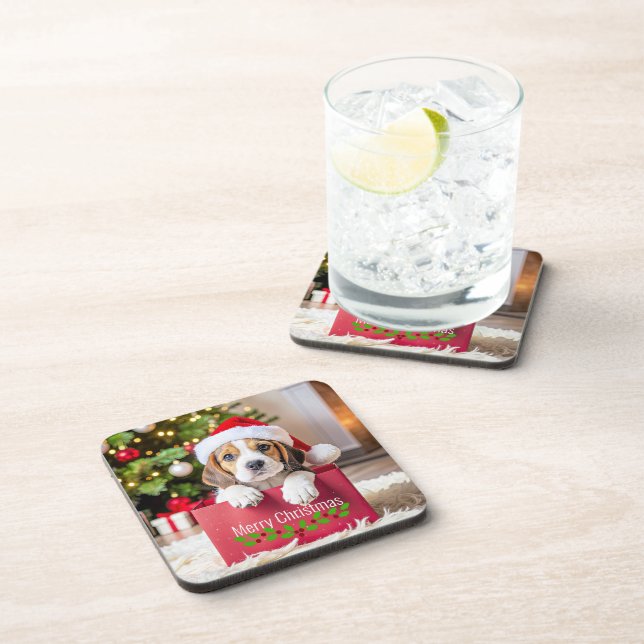 Posavasos Diseño de Navidad de cachorro de Beagle, (Lado Derecho)
