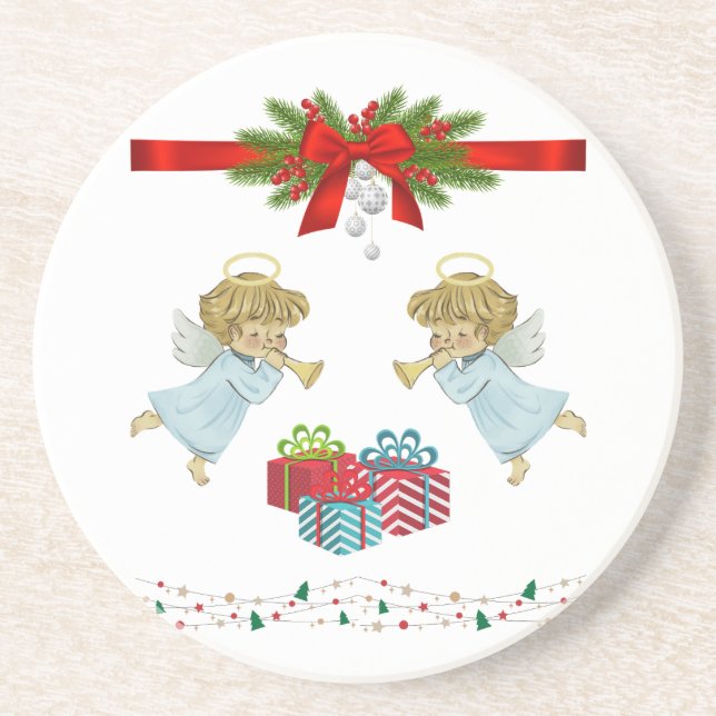 Posavasos Diseño de navidades con ángeles (Frente)