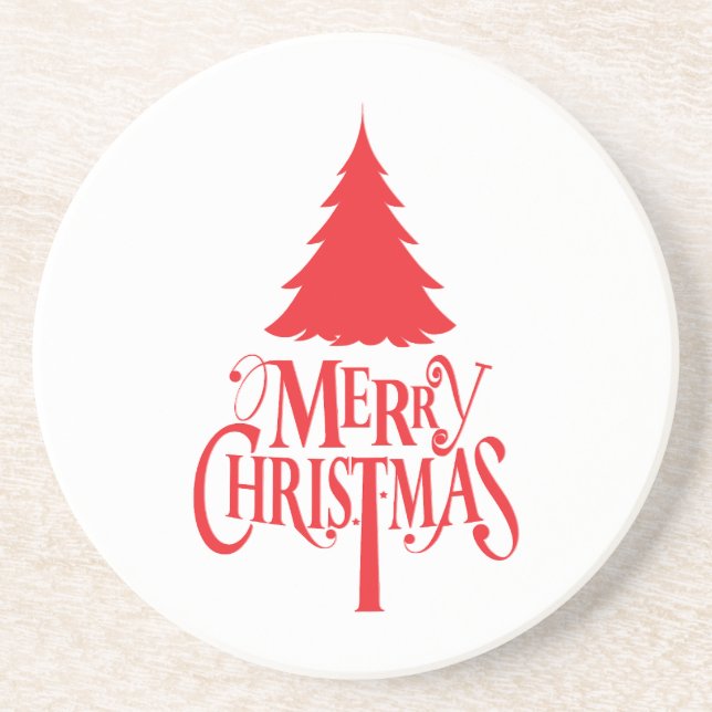 Posavasos Diseño de navidades con árbol rojo (Frente)