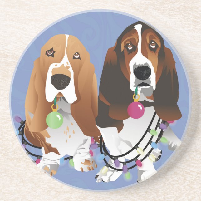 Posavasos Diseño de Navidades de Basset Hound Peace Love Joy (Frente)