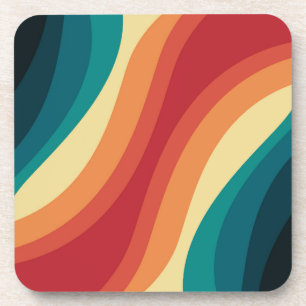 Posavasos Diseño de ondas de estilo retro multicolor