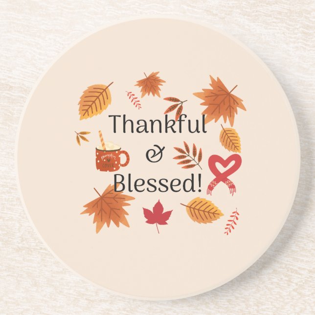 Posavasos Diseño de Otoño Agradecido y Bendito (Frente)