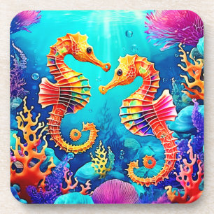 Posavasos Diseño de pares de caballitos de mar coloridos