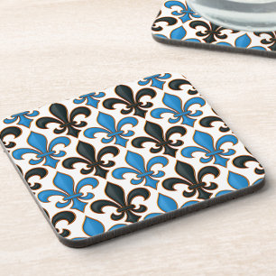 Posavasos Diseño de patrón barroco azul negro Flor-de-lis