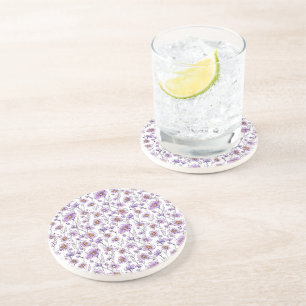 Posavasos Diseño de patrón botánico de flor silvestre púrpur