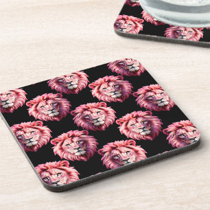 Posavasos Diseño de patrón de animal con cabeza de león rosa