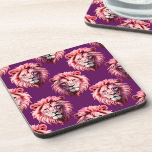 Posavasos Diseño de patrón de animal de cabeza de león rosa 