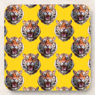Posavasos Diseño de patrón de cabeza de tigre amarillo