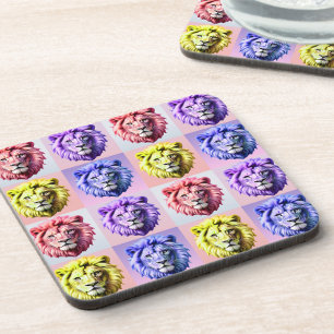 Posavasos Diseño de patrón de cuadros con cabeza de león en 