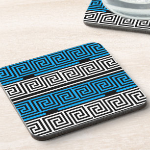 Posavasos Diseño de patrón de llave griega azul negro blanco