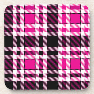 Posavasos Diseño de patrón de tartán de franela blanca negra