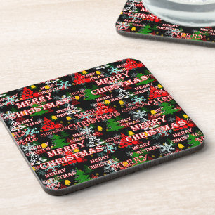 Posavasos Diseño de patrón de texto decorativo Feliz Navidad