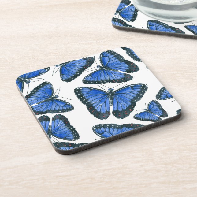Posavasos Diseño de patrones de morfo azul de mariposa (Lado Izquierdo)