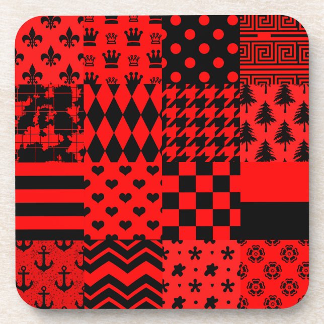 Posavasos Diseño de patrones mixtos rojos y negros (Frente)