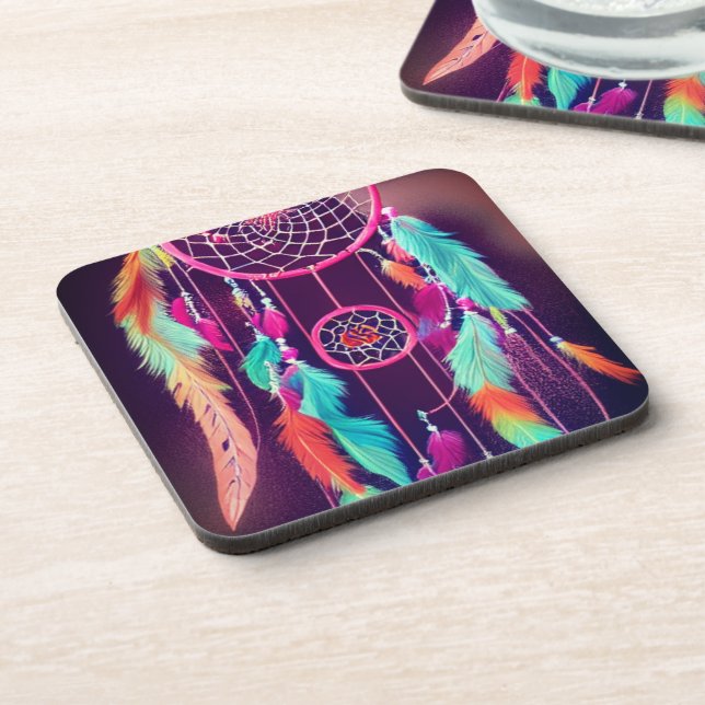 Posavasos Diseño de pluma de atrapasueños radiante (Lado Izquierdo)