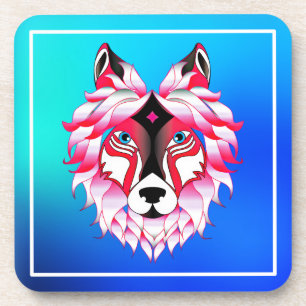 Posavasos Diseño de polígono de cabeza de lobo rosa-24531