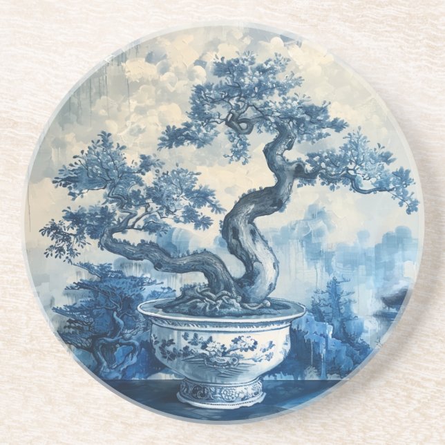 Posavasos Diseño de porcelana azul y blanca Chinoiserie (Frente)