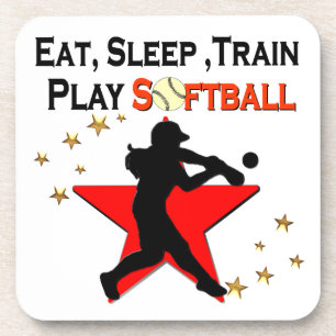 POSAVASOS DISEÑO DE SOFTBOL EAT, SLEEP, TRAIN ESTRELLA ROJA