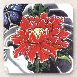Posavasos Diseño de tatuajes japoneses con flores de Peony