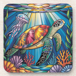 Posavasos Diseño de tortuga marina de vidrio tintado vibrant
