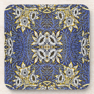 Posavasos Diseño de Tulipán y Sauce Azul y Dorado de William