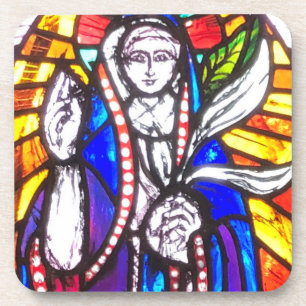 Posavasos Diseño de vidrio emplomado con figura religiosa.